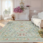Green Washable Floral Rugs 7x9 Large Vintage Boho Non-Slip Living Room Carpet by Dadasgk