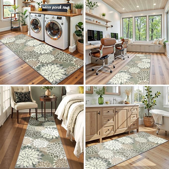 2x6 Washable Runner Rug for Hallway Tropical Botanical Modern Floral Chenille - Image 7
