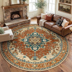 RELEANY Area Rugs Round 8ft Washable Non-Slip, Floral Vintage Distress by RELEANY