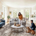 8x8 Square Living Room Area Rug – Washable Modern Neutral Abstract Indoor Rug - Image 8