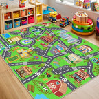 Kids Room Rug - Soft & Non-Slip 4x5 Ft Town Car Rugs City Map Play Mat by OHDS