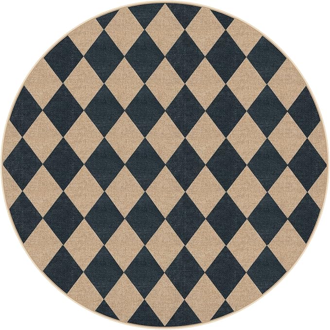 Lahome Colette Checkered Round Rugs 6ft, Washable Easy Jute Circle Patio Rug - Image 9