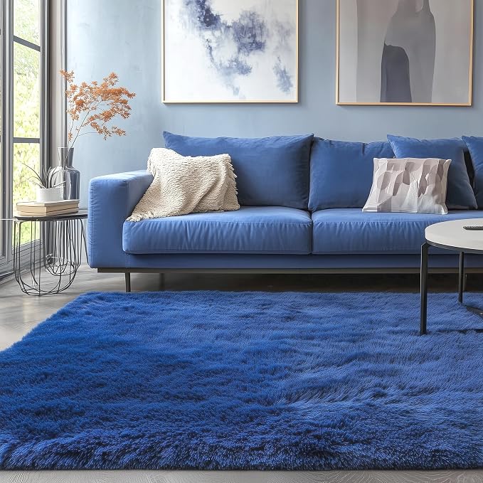 PAGISOFE Navy Blue Rug 5x8 Ft Fluffy Shag Rugs - Image 8