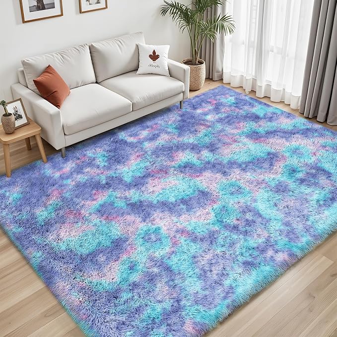 Rainbow Fluffy Rugs for Girls Bedroom: 4x6 Large Shag High Pile Area Rug - Image 7