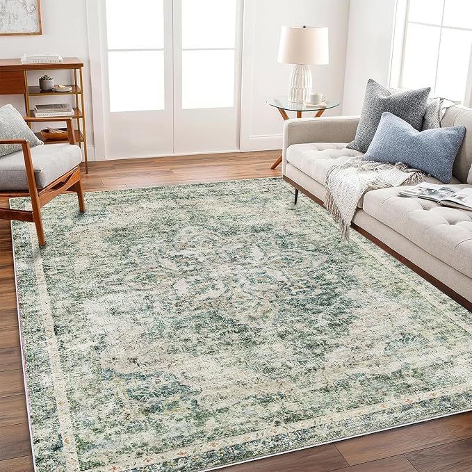 CHAMPLANT Washable Area Rug 9'x12' Retro Boho Design Non-Shedding Easy Care - Image 2