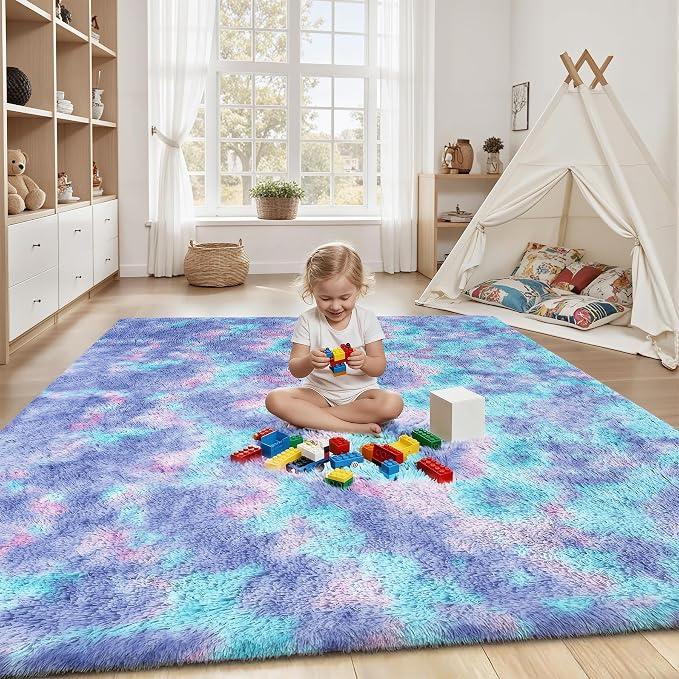 Rainbow Fluffy Rugs for Girls Bedroom: 6x9 Large Shag High Pile Area Rug - Image 4