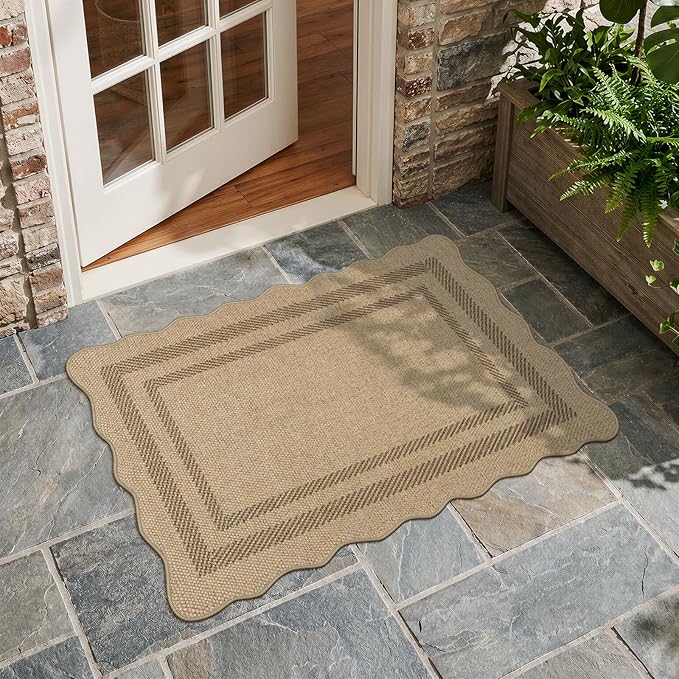 LIVEBOX Scalloped Easy Jute Kitchen Rug, 2x3 Front Door Mat Indoor Outdoor - Image 2