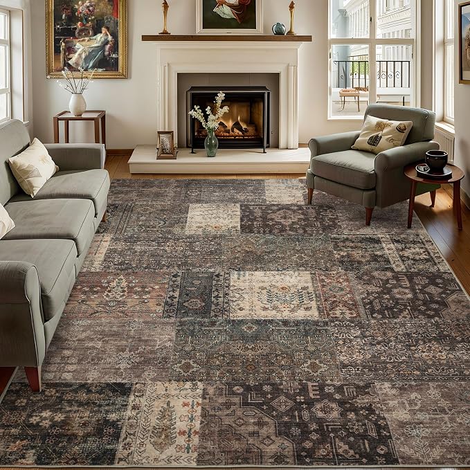 Vintage Washable Area Rug for Living Room, Low Pile 8x10 Non Slip Carpet by Dotiiorug