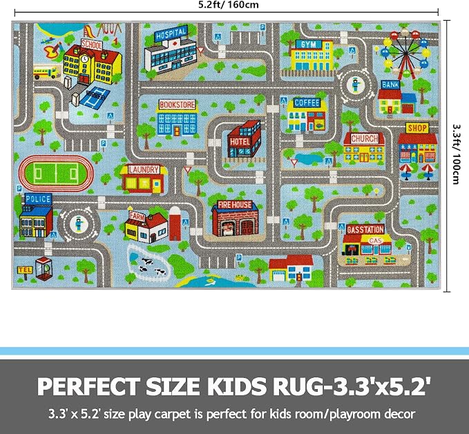 Capslpad Sky Blue Car Road Kid Rug Carpet Playmat - Image 2