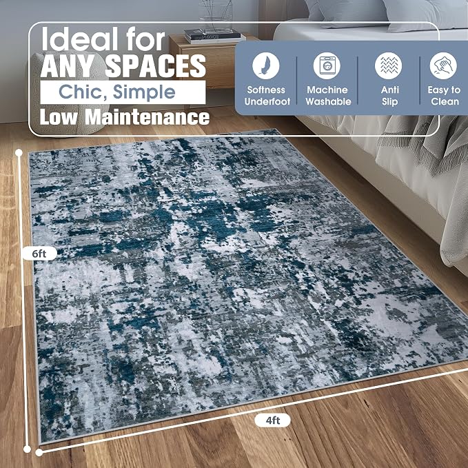 4x6 Area Rugs for Living Room Rug Washable: Abstract Rug for Dining Room - Image 2