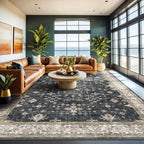 Black Boho Rug for Living Room 9x12 by HazoHaus