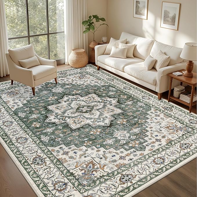 8x10 Area Rugs for Living Room: Washable Rug Soft Vintage Boho Medallion Carpet - Image 3