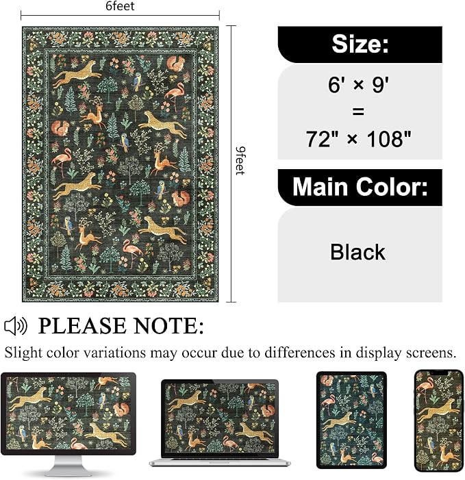 DUKINO 6x9 Rug, Washable Animal Living Room Rug - Image 2