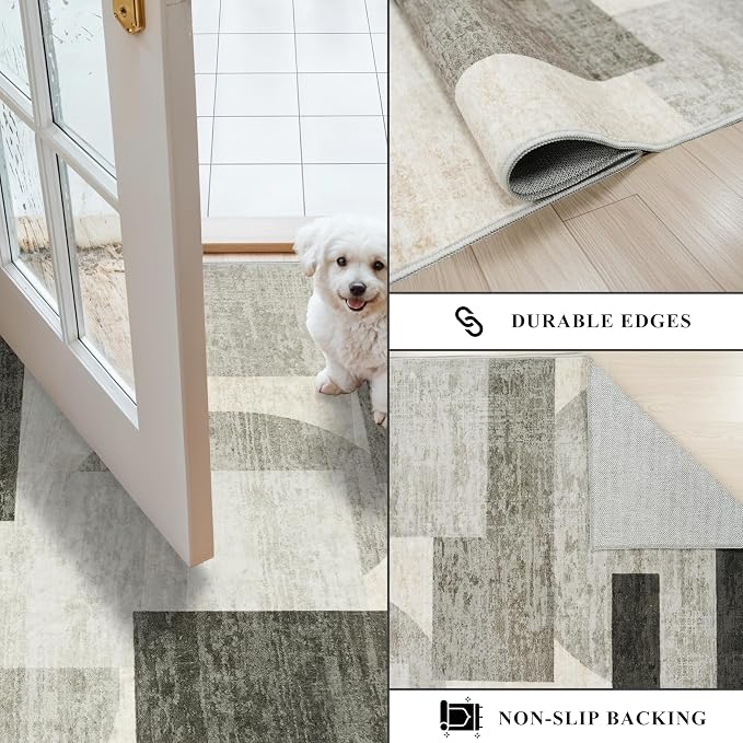 4x5 Washable Entryway Office Rug: Mid Century Modern Area Rugs Geometric Non - Image 6