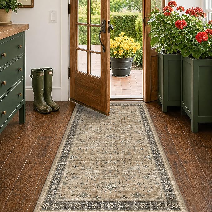 Hazo Haus Washable 3x6 Large Mudroom Area Rug, Bohemian Kitchen Floor Rug by HazoHaus