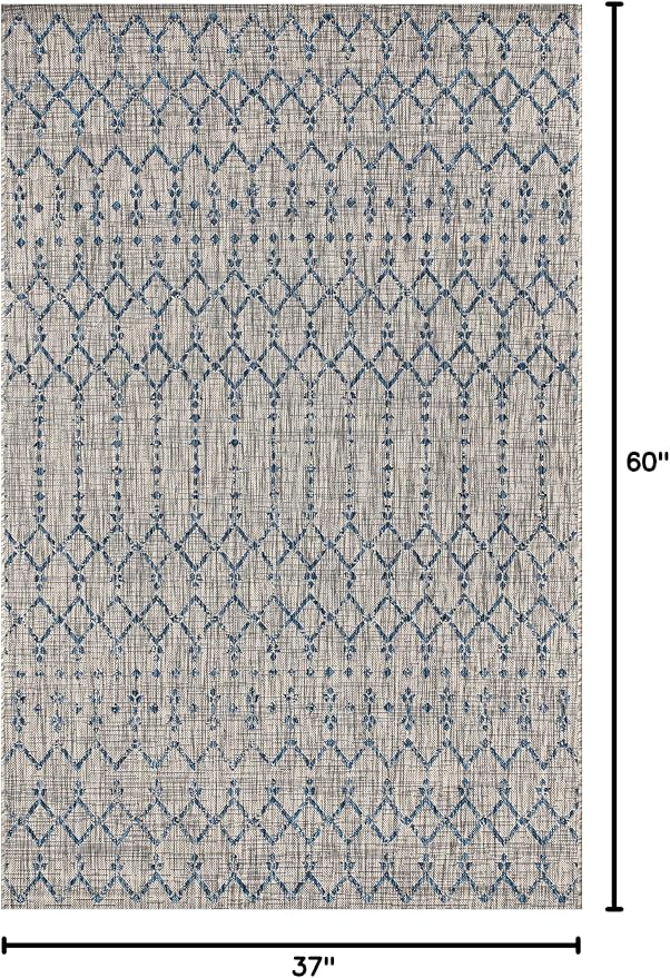 JONATHAN Y Moroccan Geometric Indoor Outdoor Area Rug 3X5 Light Gray/Navy - Image 2