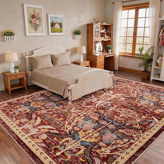 AMTOVO 8x10 Washable Area Rugs for Living Room, Non-Slip Large Soft Boho Floral by AMTOVO