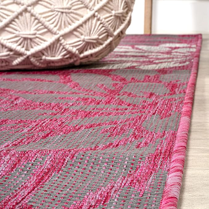 JONATHAN Y Floral Textured Weave Indoor Outdoor Area Rug 4X6 Fuchsia/Light Gray - Image 7