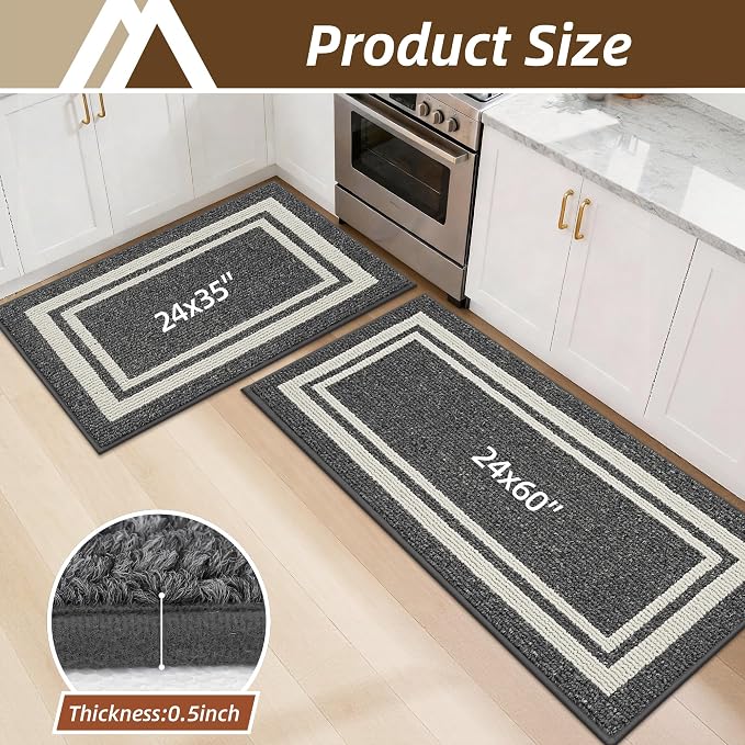 COSY HOMEER Kitchen Rugs Non-Slip 24x35/24x60 Inch Thick Polypropylene Standing - Image 2