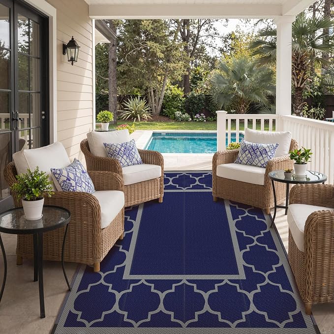 GENIMO Outdoor Rug 9' x 12' Patio Waterproof, Foldable Reversible Plastic Straw - Image 6