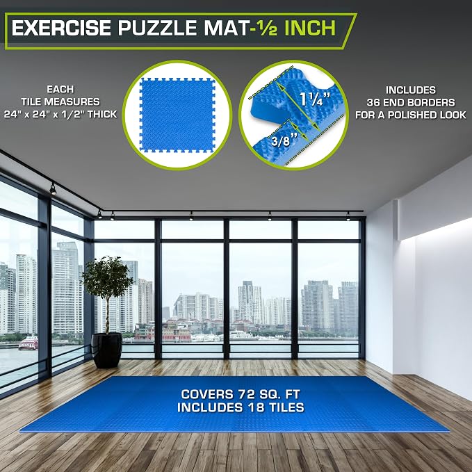 ProsourceFit Exercise Puzzle Mat 1/2-inch, EVA Interlocking Foam Floor Tiles - Image 2