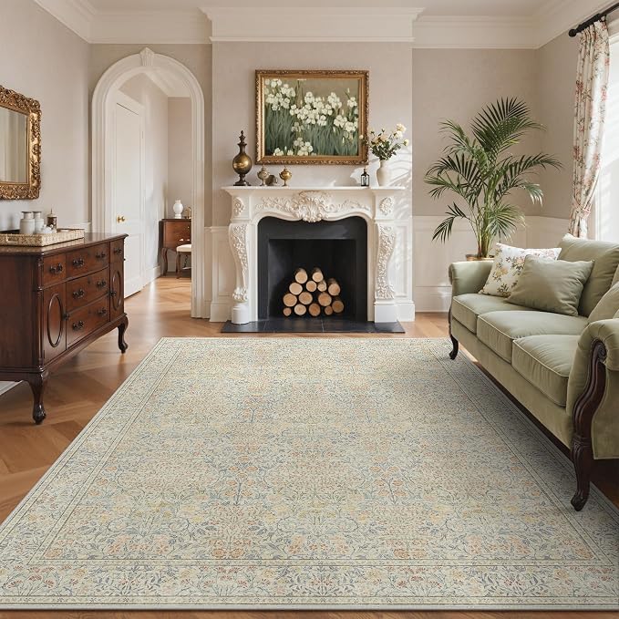 GENIMO 6x9 Area Rug for Living Room, Washable Vintage Floral Low-Pile Non-Slip by GENIMO