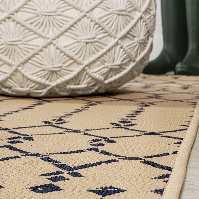 JONATHAN Y Moroccan Geometric Indoor Outdoor Runner Rug 2X10 Beige/Navy - Image 4