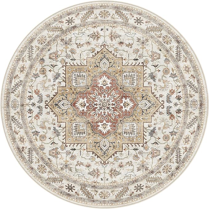8ft Round Vintage Living Room Area Rug - Image 8