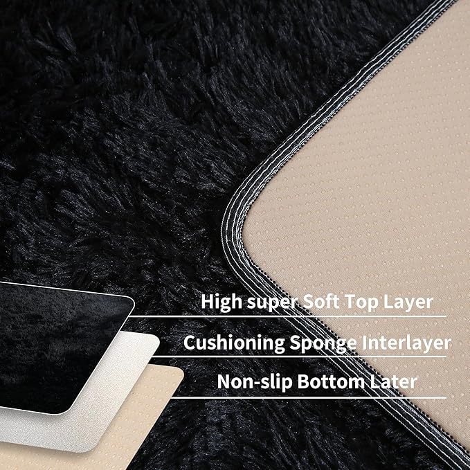 Black Fluffy 9x12 Large Area Rugs - Image 4