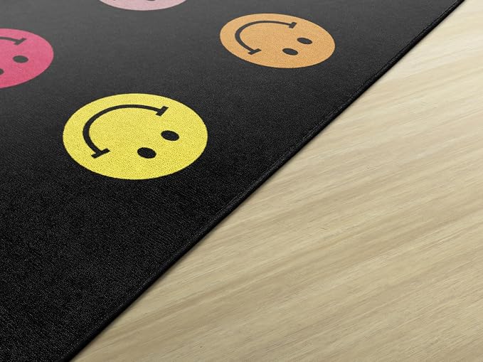 Flagship Carpets Rainbow Smileys in Black Criss-Cross Applesauce Educational - Image 3