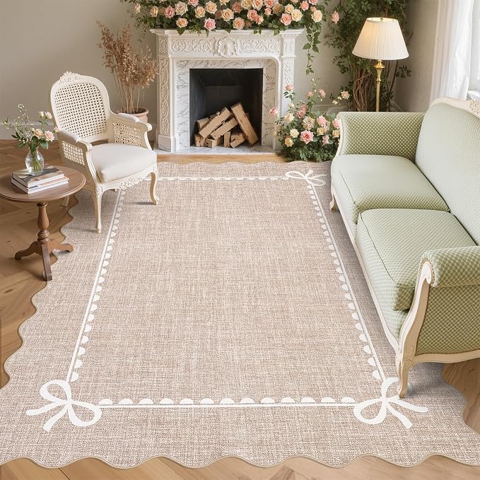 GarveeHome Scalloped Bow Rug for Living Room, Solid Camel Rug for Dorm by GarveeHome