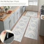 Neutral Kitchen Rug Set of 3 Washable Blue Vintage Kitchen Mats - Image 4