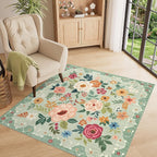 DUKINO 4x4 Square Area Rug, Floral Indoor Floor Washable Entryway Rug - Image 7