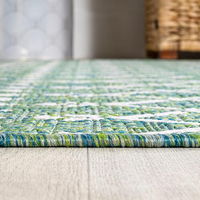 JONATHAN Y Moroccan Geometric Indoor Outdoor Area Rug 4X6 Green/Cream, Ourika - Image 7