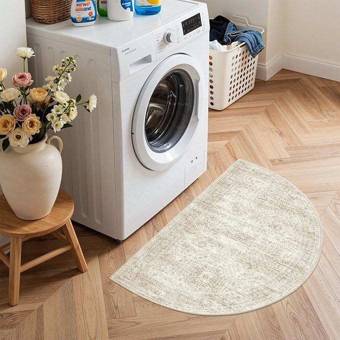 Soalmost Washable Half Circle Round Rug 2x3 Beige, Small Half Moon Rug Entryway - Image 3