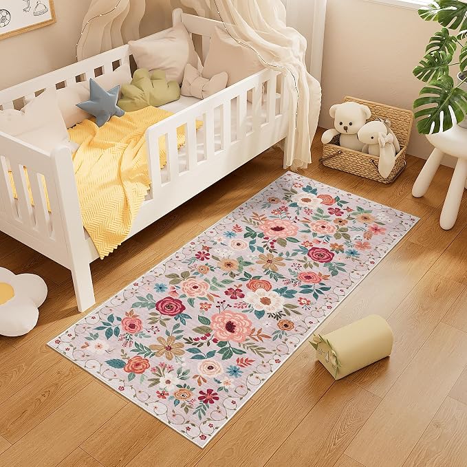 DUKINO 2x5 Runner Rug for Hallway, Washable Kitchen Floral Runner Rug - Image 4