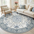 RELEANY Area Rugs Round 6ft Washable Non-Slip, Floral Vintage Distress by RELEANY