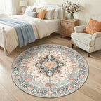 RELEANY Area Rugs Round 4ft Washable Non-Slip, Floral Vintage Distress by RELEANY