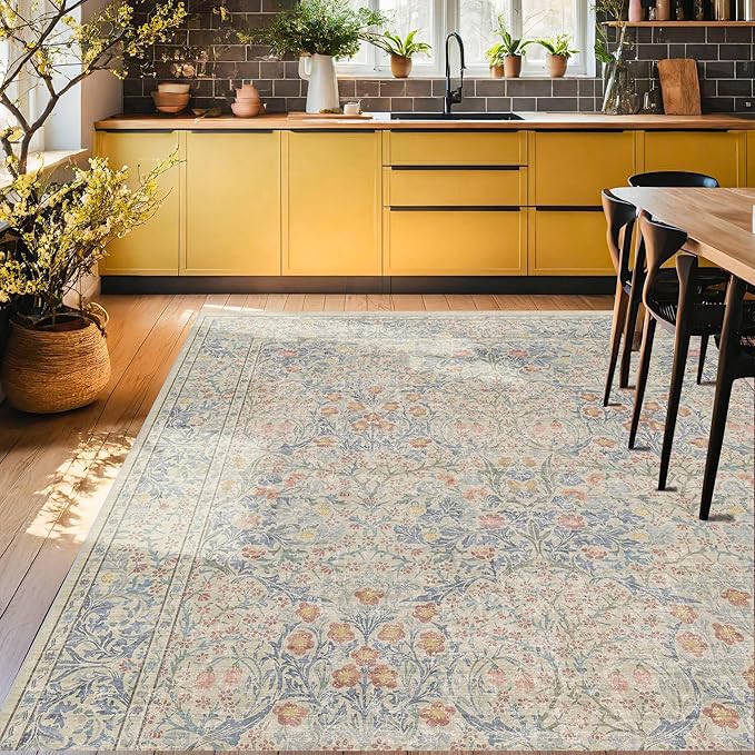 Washable Light Blue Bedroom Rug, 9x12 Area Rug - Image 5