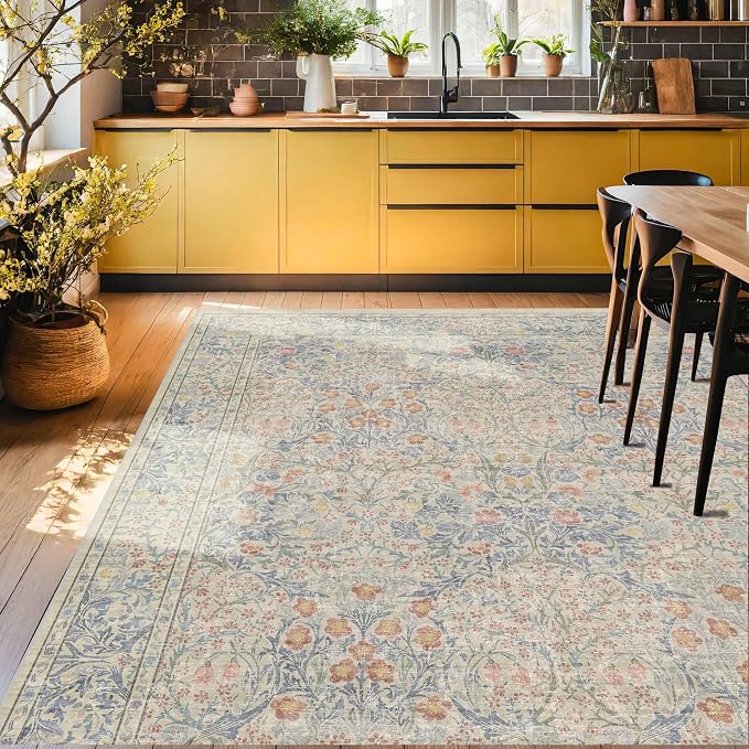 Hazo Haus Boho Beige Blue Living Room Rug 6x8 - Image 6