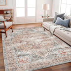 CHAMPLANT Area Rug 6'x9' Light Cyan and Light red Washable Vintage Traditional by CHAMPLANT