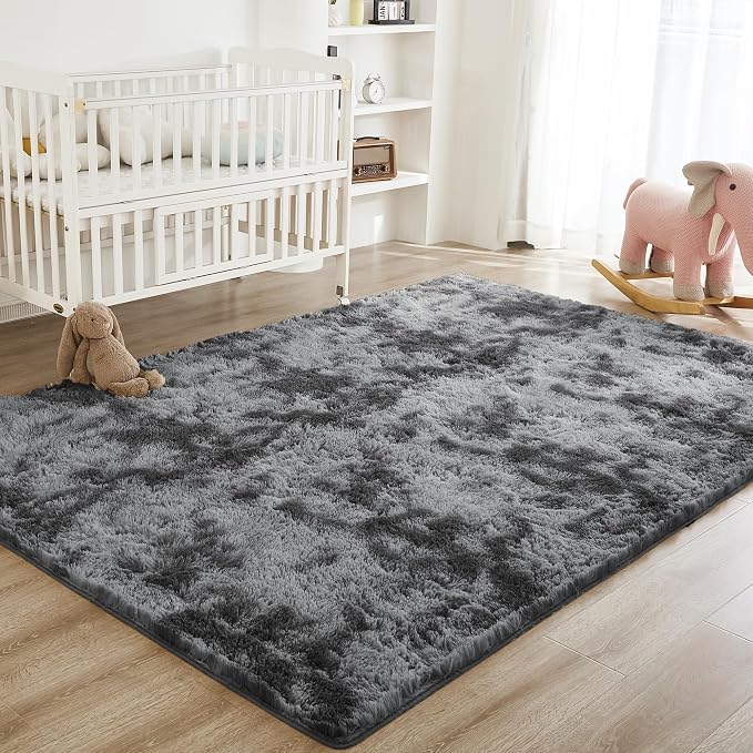 Litanika 9x12 Shag Area Rug for Living Room Bedroom, Tie-Dyed Dark Grey High - Image 3