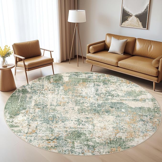 8ft Round Rug Living Room Rugs: 8x8 Washable Circle Large Abstract Modern Soft - Image 8