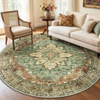RELEANY Area Rugs Round 6ft Washable Non-Slip, Floral Vintage Distress by RELEANY