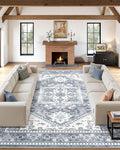 10x12 Vintage Area Rug: Washable Neutral Soft Non Slip Thin Large Floor Carpet by MICGEEK