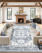 9x12 Vintage Area Rug: Washable Neutral Soft Non Slip Thin Large Floor Carpet - Image 2