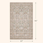 Vintage Floral 5x8 Dining Room Rug, Machine Washable Moss Green Living Room - Image 2