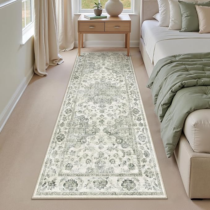 Neutral Kitchen Rug Set of 3 Washable Green Vintage Kitchen Mats - Image 8