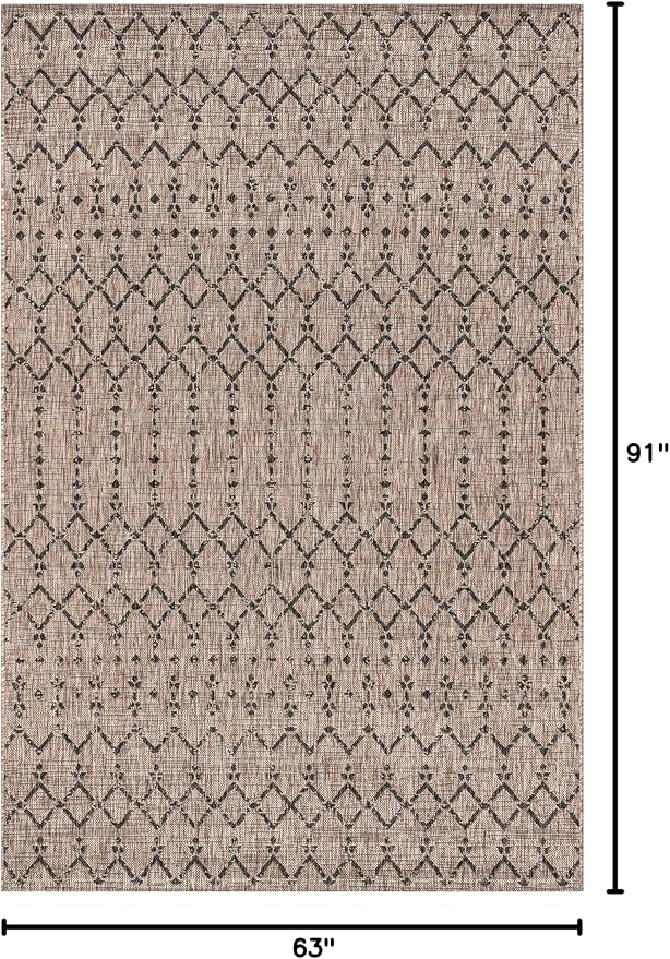 JONATHAN Y Moroccan Geometric Indoor Outdoor Area Rug 5X8 Natural/Black - Image 2