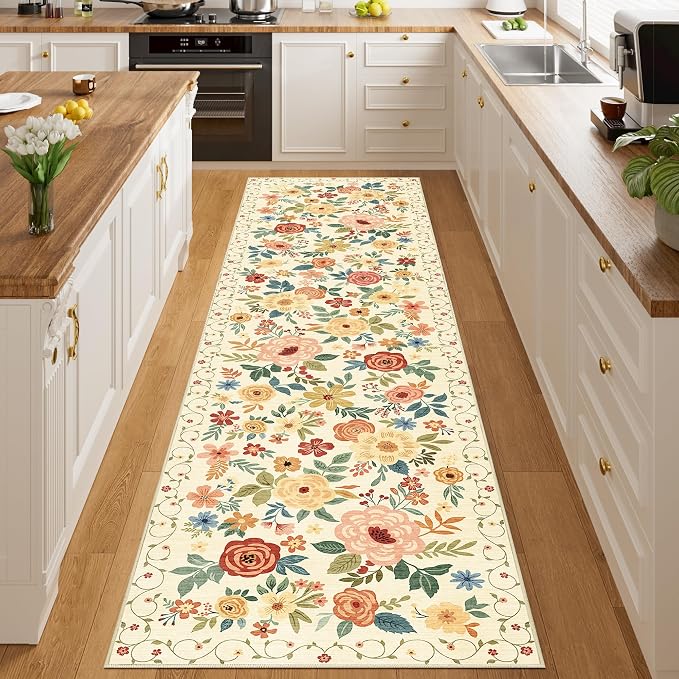 DUKINO Runner Rug for Hallway, 2.6x10 Washable Floral Long Kitchen Rug - Image 8